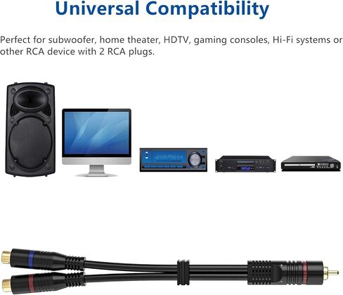 RCA Splitter, 2 Pack RCA Male to Dual RCA Female Y Splitter Cable Stereo to Mono Adapter, 8 Inches Gold Plated Audio Cable Cord RFAdapter for Subwoofer Speaker,RF0A0206A-CA in Kuwait