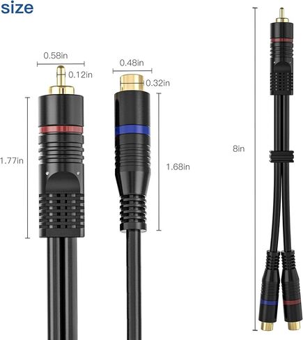 RCA Splitter, 2 Pack RCA Male to Dual RCA Female Y Splitter Cable Stereo to Mono Adapter, 8 Inches Gold Plated Audio Cable Cord RFAdapter for Subwoofer Speaker,RF0A0206A-CA in Kuwait