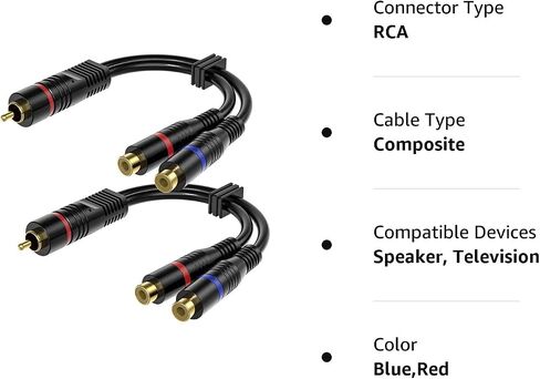 RCA Splitter, 2 Pack RCA Male to Dual RCA Female Y Splitter Cable Stereo to Mono Adapter, 8 Inches Gold Plated Audio Cable Cord RFAdapter for Subwoofer Speaker,RF0A0206A-CA in Kuwait