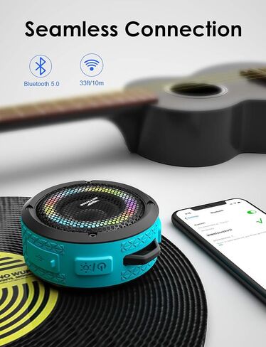 Shower Speaker, Certified IPX7 Waterproof,Portable Bluetooth Speaker with Suction Cup,Hook,Light, Stocking Stuffers, Premium Mini Outdoor Wireless Speaker, Ideal Gift for Christmas (Blue) in Kuwait