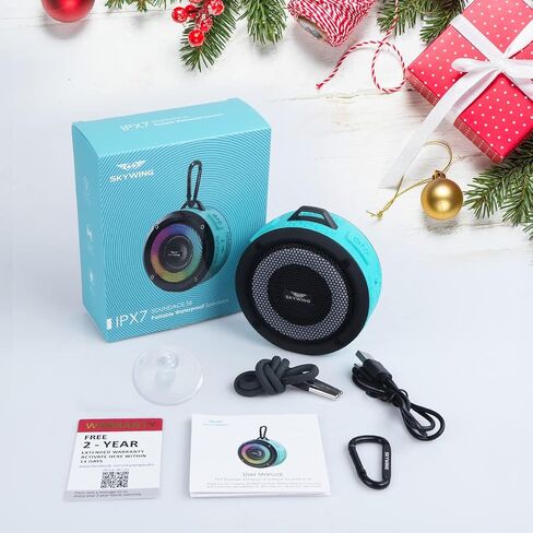 Shower Speaker, Certified IPX7 Waterproof,Portable Bluetooth Speaker with Suction Cup,Hook,Light, Stocking Stuffers, Premium Mini Outdoor Wireless Speaker, Ideal Gift for Christmas (Blue) in Kuwait