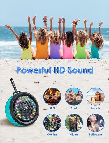 Shower Speaker, Certified IPX7 Waterproof,Portable Bluetooth Speaker with Suction Cup,Hook,Light, Stocking Stuffers, Premium Mini Outdoor Wireless Speaker, Ideal Gift for Christmas (Blue) in Kuwait