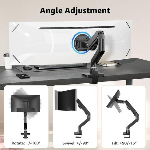 ذراع شاشة عالي التحمل، بدلة ذراع زنبركية غازية واحدة للشاشة فائقة العرض/منحنية/مسطحة، سعة وزن 34-49 بوصة تصل إلى 38 رطل، متوافقة مع Odyssey G9 (أبيض) in Kuwait