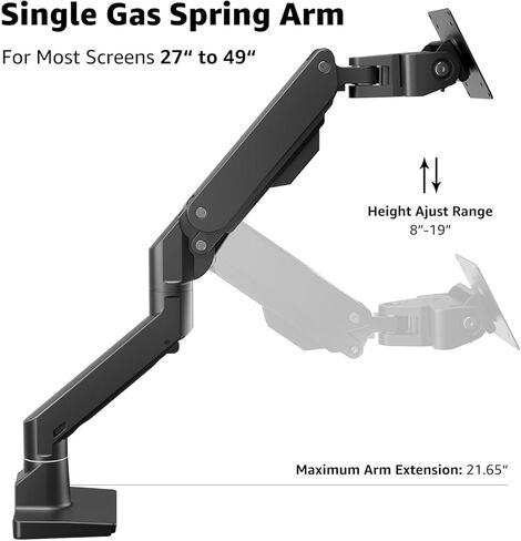 ذراع شاشة عالي التحمل، بدلة ذراع زنبركية غازية واحدة للشاشة فائقة العرض/منحنية/مسطحة، سعة وزن 34-49 بوصة تصل إلى 38 رطل، متوافقة مع Odyssey G9 (أبيض) in Kuwait