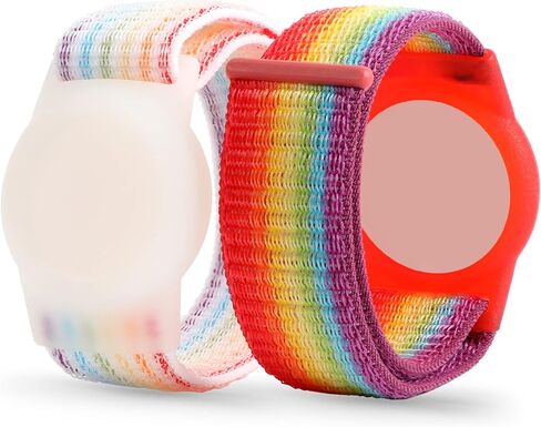 سوار معصم للأطفال (عبوة من قطعتين)، سوار من النايلون للأطفال متوافق مع Apple Airtag، حامل علامات هوائية مع حزام ساعة مرن خفيف الوزن، حامل مكتشف العناصر للأطفال (أسود وصدف) in Kuwait