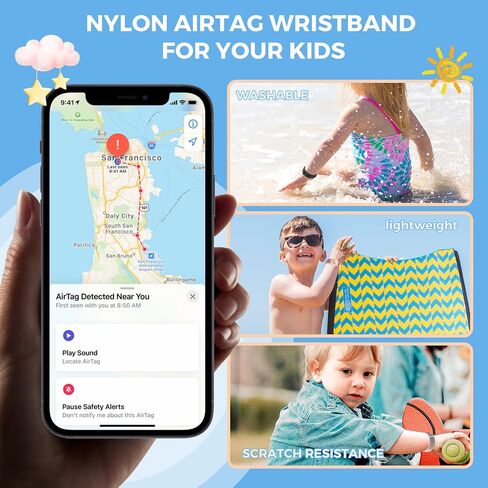 سوار معصم للأطفال (عبوة من قطعتين)، سوار من النايلون للأطفال متوافق مع Apple Airtag، حامل علامات هوائية مع حزام ساعة مرن خفيف الوزن، حامل مكتشف العناصر للأطفال (أسود وصدف) in Kuwait