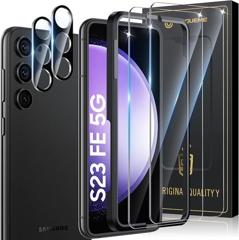 UniqueMe [عبوتان + 2 واقي شاشة Samsung Galaxy S23 FE 5G، 【صلابة الماس】 واقي عدسة الكاميرا والزجاج المقسى [مضاد للانفجار] غطاء شاشة شفاف عالي الدقة مقاوم للخدش in Kuwait