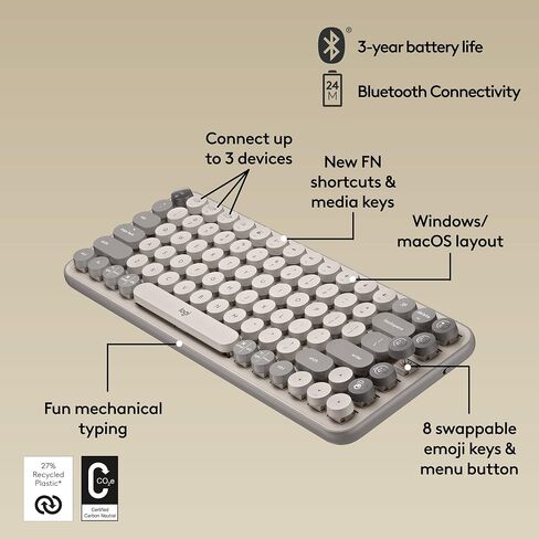 Logitech POP Keys Wireless Mechanical Keyboard with Emoji Keys - Cosmos | Customizable emoji keys, durable compact design, USB connectivity, multi-device, multi-OS compatible in Kuwait