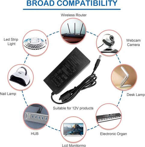 OPBYWE 12V 5A 60W محول التيار الكهربائي AC DC محول 100V ~ 240V إلى 12 فولت 5 أمبير محول 5.5x2.1mm التوصيل لشجرة عيد الميلاد LED شرائط الضوء CCTV نظام الأمن شاشة LCD in Saudi Arabia