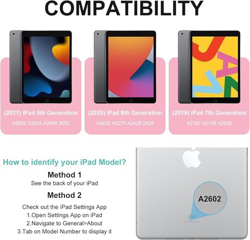 حافظة لوحة مفاتيح تعمل باللمس لجهاز iPad الجيل التاسع/الثامن/السابع - (10.2 بوصة، إصدار 2021/2020/2019)، بلوتوث لاسلكي قابل للفصل، غطاء فوليو للنوم/الاستيقاظ التلقائي مع حامل قلم رصاص (أسود / لوحة التتبع) in Kuwait