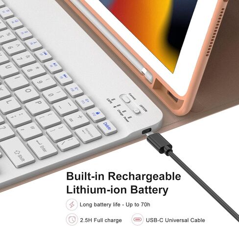 حافظة لوحة مفاتيح تعمل باللمس لجهاز iPad الجيل التاسع/الثامن/السابع - (10.2 بوصة، إصدار 2021/2020/2019)، بلوتوث لاسلكي قابل للفصل، غطاء فوليو للنوم/الاستيقاظ التلقائي مع حامل قلم رصاص (أسود / لوحة التتبع) in Kuwait