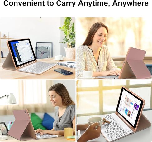 حافظة لوحة مفاتيح تعمل باللمس لجهاز iPad الجيل التاسع/الثامن/السابع - (10.2 بوصة، إصدار 2021/2020/2019)، بلوتوث لاسلكي قابل للفصل، غطاء فوليو للنوم/الاستيقاظ التلقائي مع حامل قلم رصاص (أسود / لوحة التتبع) in Kuwait