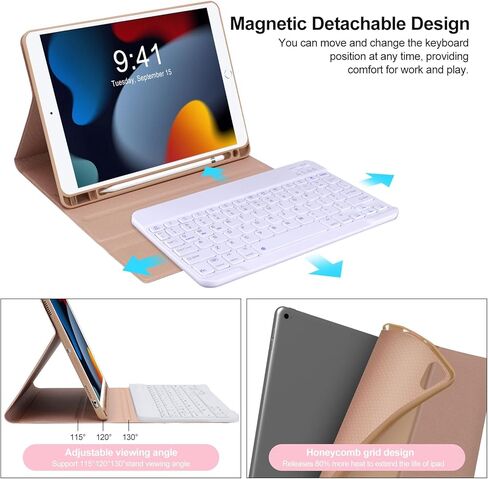 حافظة لوحة مفاتيح تعمل باللمس لجهاز iPad الجيل التاسع/الثامن/السابع - (10.2 بوصة، إصدار 2021/2020/2019)، بلوتوث لاسلكي قابل للفصل، غطاء فوليو للنوم/الاستيقاظ التلقائي مع حامل قلم رصاص (أسود / لوحة التتبع) in Kuwait