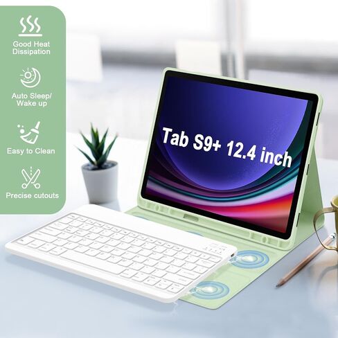 GOKOCO Samsung Galaxy Tab S9 Plus/S9 FE+ 12.4 inch 2023 Keyboard Case with S Pen Holder,S9+ Detachable Wireless Bluetooth Keyboard for Model (SM-X810/X816B/X610/X616B)-Black in Kuwait