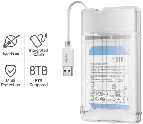 ineo 2.5 inch USB 3.1 Gen 2 Type C Tool-Free External Hard Drive Enclosure for 9.5mm & 7mm SATA HDD SSD [C2573c] in Kuwait