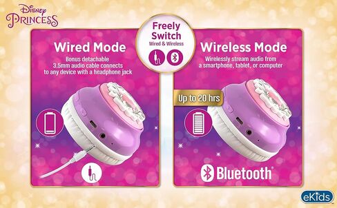 eKids Disney Princess Bluetooth Headphones with EZ Link, Wireless Headphones with Microphone and Aux Cord, Kids Headphones for School, Home, or Travel in Saudi Arabia