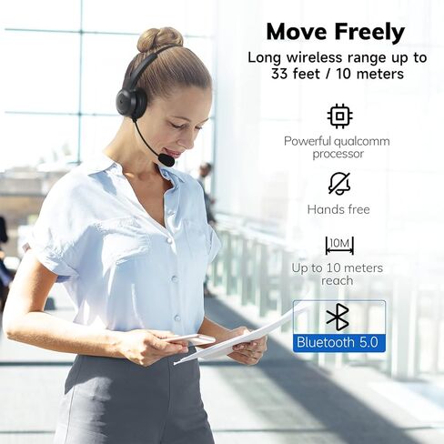 ELEVOC Trucker Bluetooth Headset with Microphone, Wireless Headset with AI Noise Cancelling, 35 Hrs Talk Time On-Ear Headphone with Mute Button for Trucker, WFH, Skype, Zoom Meeting, Call Center in Kuwait