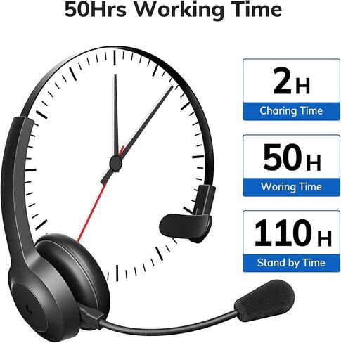 ELEVOC Trucker Bluetooth Headset with Microphone, Wireless Headset with AI Noise Cancelling, 35 Hrs Talk Time On-Ear Headphone with Mute Button for Trucker, WFH, Skype, Zoom Meeting, Call Center in Kuwait