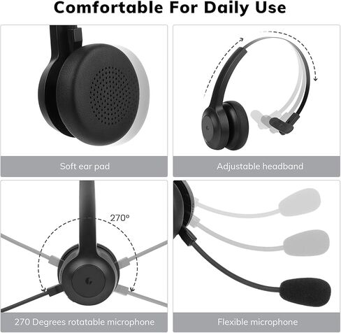 ELEVOC Trucker Bluetooth Headset with Microphone, Wireless Headset with AI Noise Cancelling, 35 Hrs Talk Time On-Ear Headphone with Mute Button for Trucker, WFH, Skype, Zoom Meeting, Call Center in Kuwait