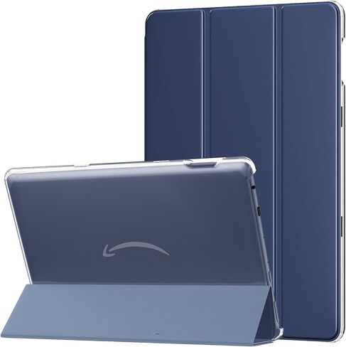 حافظة MoKo تناسب جهاز Kindle Fire HD 10 & 10 Plus الجديد تمامًا (الجيل الحادي عشر، إصدار 2021) مقاس 10.1 بوصة - غطاء حامل ثلاثي الطي من جلد البولي يوريثان النحيف وغطاء خلفي صلب بلوري مع تنبيه/غفو تلقائي، نيلي in Kuwait