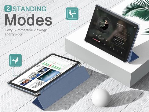 حافظة MoKo تناسب جهاز Kindle Fire HD 10 & 10 Plus الجديد تمامًا (الجيل الحادي عشر، إصدار 2021) مقاس 10.1 بوصة - غطاء حامل ثلاثي الطي من جلد البولي يوريثان النحيف وغطاء خلفي صلب بلوري مع تنبيه/غفو تلقائي، نيلي in Kuwait