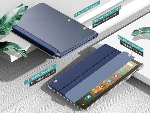 حافظة MoKo تناسب جهاز Kindle Fire HD 10 & 10 Plus الجديد تمامًا (الجيل الحادي عشر، إصدار 2021) مقاس 10.1 بوصة - غطاء حامل ثلاثي الطي من جلد البولي يوريثان النحيف وغطاء خلفي صلب بلوري مع تنبيه/غفو تلقائي، نيلي in Kuwait