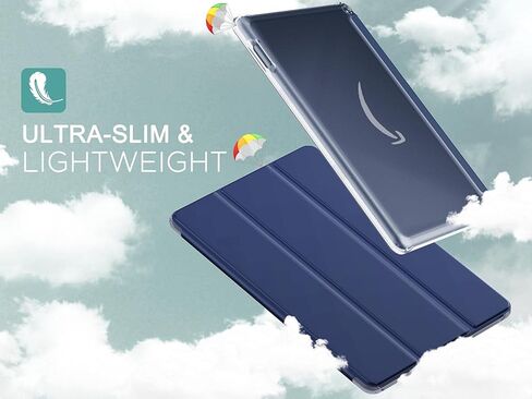 حافظة MoKo تناسب جهاز Kindle Fire HD 10 & 10 Plus الجديد تمامًا (الجيل الحادي عشر، إصدار 2021) مقاس 10.1 بوصة - غطاء حامل ثلاثي الطي من جلد البولي يوريثان النحيف وغطاء خلفي صلب بلوري مع تنبيه/غفو تلقائي، نيلي in Kuwait