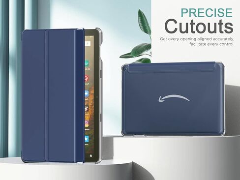 حافظة MoKo تناسب جهاز Kindle Fire HD 10 & 10 Plus الجديد تمامًا (الجيل الحادي عشر، إصدار 2021) مقاس 10.1 بوصة - غطاء حامل ثلاثي الطي من جلد البولي يوريثان النحيف وغطاء خلفي صلب بلوري مع تنبيه/غفو تلقائي، نيلي in Kuwait