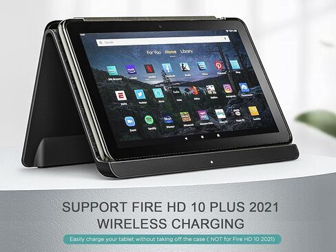 حافظة MoKo تناسب جهاز Kindle Fire HD 10 & 10 Plus الجديد تمامًا (الجيل الحادي عشر، إصدار 2021) مقاس 10.1 بوصة - غطاء حامل ثلاثي الطي من جلد البولي يوريثان النحيف وغطاء خلفي صلب بلوري مع تنبيه/غفو تلقائي، نيلي in Kuwait