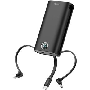 شاحن محمول iWALK PowerSquid مع 3 كابلات مدمجة، بنك طاقة USB C فائق الصغر بقدرة 9000 مللي أمبير في الساعة، شحن سريع 18 وات PD مع شاشة LED، متوافق مع iPhone 15/14/13/12، Samsung Galaxy، Google Pixel in Kuwait