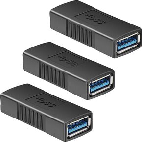 USB 3.0 Connector Female to Female Adapter USB 3.0 Coupler Adapter Converter Bridge Extension Coupler (Pack of 3, Black)