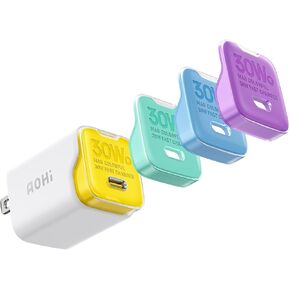 محول طاقة USB-C بقدرة 30 وات، شاحن AOHI 30 وات USB C GaN+ مع أغلفة قابلة للاستبدال بأربعة ألوان وقابس قابل للطي، كتلة شاحن حائط سريع PD PPS لأجهزة iPhone 15 Pro Max/14 وMacBook Air وiPad Pro in Kuwait