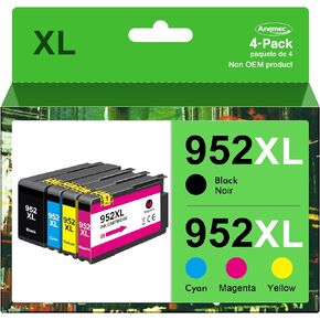 خراطيش حبر بديلة 952XL من انيميك لخراطيش حبر اتش بي 952XL | تستخدم في طابعة اتش بي اوفيس جيت برو 8710 7740 8720 8210 8715 8702 7720 8730 8740 8216 8725 8700 (عبوة من 4 قطع)