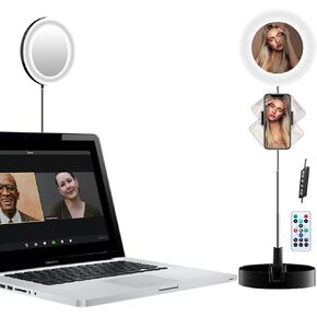 مجموعة إضاءة حلقية قابلة للطي من IODOO، مرآة مكياج، مرآة فانيتي مع 6.2 بوصة/16 ​​سم LED، 2700K-6500K/RGB، قابلة للتعتيم، جهاز تحكم عن بعد، قابلة للتطوير، محمولة، يوتيوب، تيك توك، صورة ذاتية، أسود in Kuwait