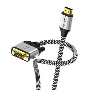 KESION HDMI to VGA, 25FT Unidirectional Nylon Braided Gold Plated HDMI to VGA Cable Compatible with Computer, PS3, PC, Monitor, Projector, HDTV, Raspberry Pi, Roku, Xbox, etc.