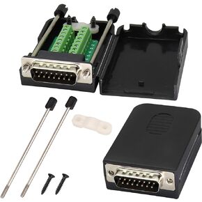 DB15 Screw Terminal Block Adapter D-SUB 15 Pin 2 Row DB15 Male to 16 Pin/Way Female Serial Terminal Breakout Board Connector Signal Module with case (2Pcak/Male) in Kuwait