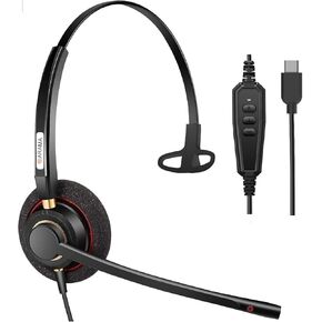 سماعة رأس Arama USB C من النوع C، سماعة كمبيوتر سلكية مع ميكروفون عازل للضوضاء - قم بتوصيلها بجهاز الكمبيوتر الخاص بك، Mac، الكمبيوتر اللوحي، الكمبيوتر المحمول والهاتف الخلوي، Skype، Zoom، Office Home Business in Saudi Arabia