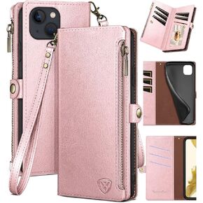 XcaseBar for iPhone 15 Plus 6.7" Wallet case with Zipper Credit Card Holder RFID Blocking,Flip Folio Book PU Leather Shockproof Strap Protective Cover Women Men for Apple 15Plus Phone case Wine Red in Saudi Arabia