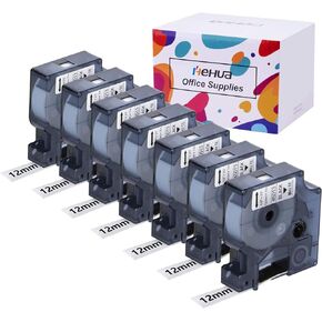 Hehua 7-Pack 45013 Label Maker Tape, Compatible with Dymo D1 Label Maker Refills S0720530, 1/2 Inch x 23 Ft Black on White, Labeling Tape for Dymo Label Manager 160 280 450 210D 360D 420P 260P 450D