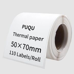 PUQU 50x80mm Direct Thermal Sticker Labels, Self-Adhesive All-Purpose Label Maker Tape, Compatible with AQ Series Label Printer, Refills Standard Laminated Office Labeling, 1 Roll of 100 Labels