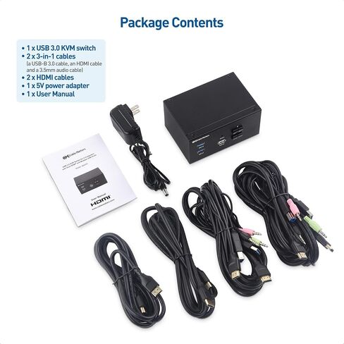 Cable Matters 4K 60Hz Dual HDMI KVM Switch for 2 Computers with USB 3.0 Ports, Support Keyboard-Based Hotkey Switching, USB 3.0 HDMI KVM 2 Monitors/KVM Dual HDMI with Keyboard Shortcut Switching in Saudi Arabia