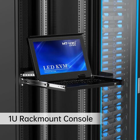MT-VIKI Rack Mount KVM w/15.6" LCD Monitor, 8 Port VGA KVM Switch, 1080@60Hz 1U Integrated Monitor Keyboard, Fits 18.9" to 31.5" Deep Racks (480-800mm), Included 8 Cables for Server Room, Data Center in Kuwait