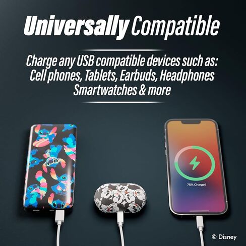 Disney Lilo and Stitch 10,000Mah Power Bank- Universally Compatible Portable Phone Charger Battery Pack w/USB Charging Port- Stitch Gifts for Women, Men, Teens and All Fans of Stitch Stuff in Saudi Arabia