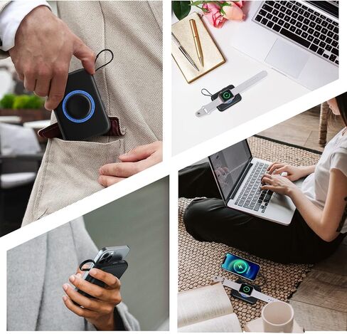 Portable Wireless Charger for Apple Watch 9/8/Ultra//4/37/6/5/2/SE, 5000mAh Magnetic iWatch Charger Power Bank with Built in Cable - Travel for All Apple iWatch & iPhone, Black in Kuwait
