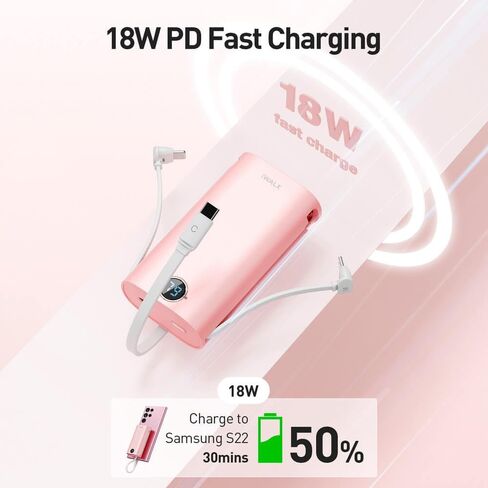 شاحن محمول iWALK PowerSquid مع 3 كابلات مدمجة، بنك طاقة USB C فائق الصغر بقدرة 9000 مللي أمبير في الساعة، شحن سريع 18 وات PD مع شاشة LED، متوافق مع iPhone 15/14/13/12، Samsung Galaxy، Google Pixel in Kuwait