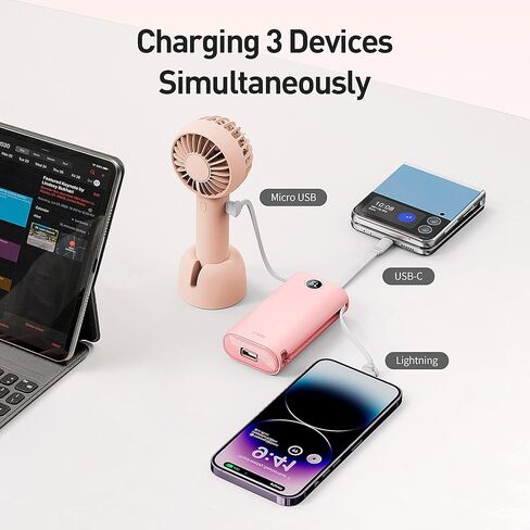 شاحن محمول iWALK PowerSquid مع 3 كابلات مدمجة، بنك طاقة USB C فائق الصغر بقدرة 9000 مللي أمبير في الساعة، شحن سريع 18 وات PD مع شاشة LED، متوافق مع iPhone 15/14/13/12، Samsung Galaxy، Google Pixel in Kuwait