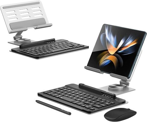 Libeagle متوافق مع Samsung Galaxy Z Fold 5/4/3/2، تتضمن المجموعة لوحة مفاتيح بلوتوث لاسلكية صغيرة، ماوس، حامل هاتف مريح وقابل للتعديل، قلم سعة، حامل قلم S، سهل الحمل - رمادي in Kuwait