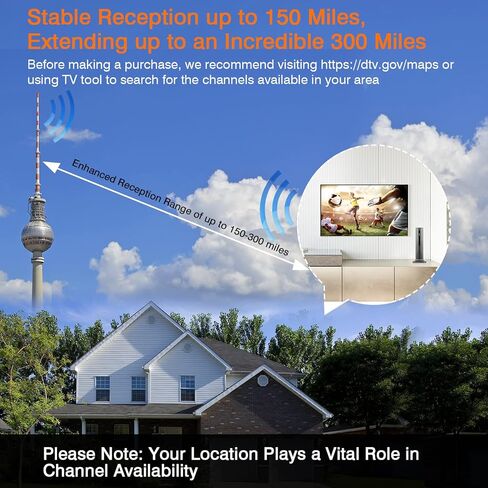 هوائي تلفزيون HD عالي الدقة 300 ميل رقمي داخلي وخارجي، هوائي تلفزيون محمول مع معزز اشارة ومفتاح ذكي يدعم عالمي للمنزل وRV 4k 1080p، كيبل محوري بطول 17 قدم in Kuwait