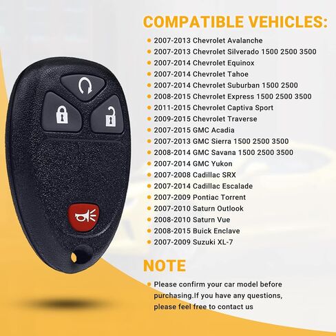 Key Fob Keyless Entry Remote Compatible with Chevrolet Silverado Avalanche Captiva Equinox Express Suburban Tahoe Traverse, GMC Sierra Acadia Savana Yukon, 4 Buttons Replacement OUC60221, OUC60270 in Kuwait
