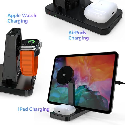 محطة شحن 4 في 1 وشاحن 20 وات، شاحن لاسلكي مغناطيسي سريع، حامل آمن قابل للتعديل لهاتف iPhone 15 14 13 12 Pro/Pro Max/Plus/Mini AirPods 2/3/Pro iWatch Ultra/8/7/SE/6/5 /4/3/2 آيباد in Kuwait